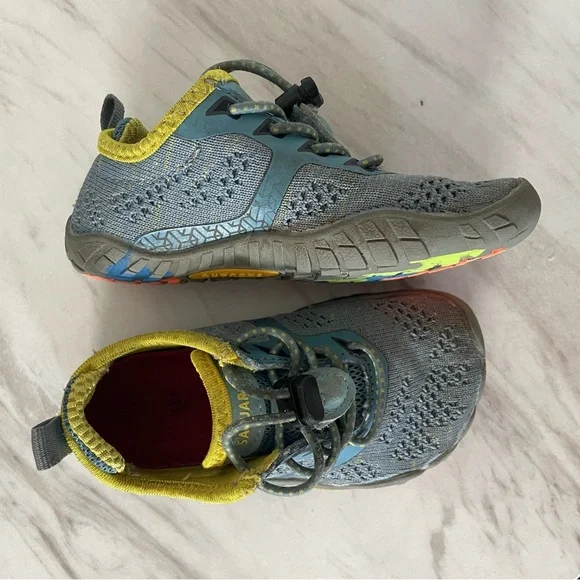 Toddler wide toe barefoot shoe blue and yellow - Picture 5 of 10